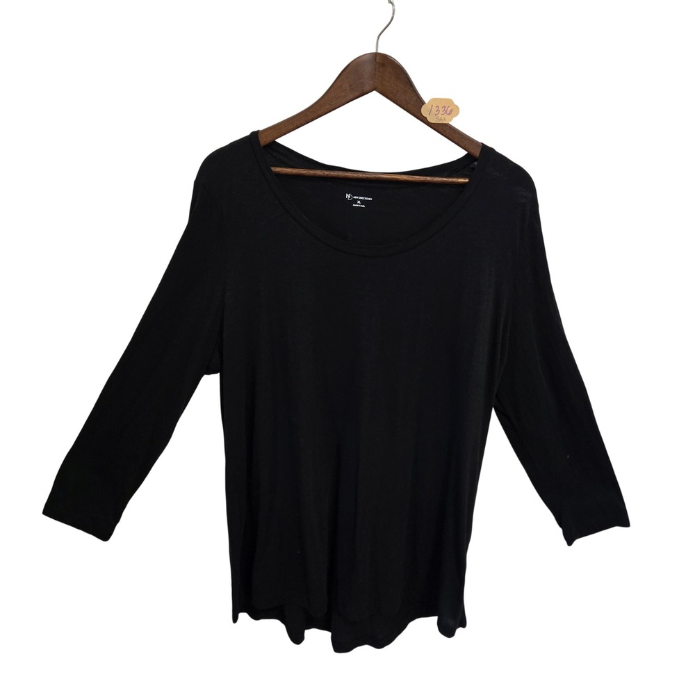 New Directions Womens‎ XL Black Long Sleeve Scoop Neck High Low Hem Top Blouse